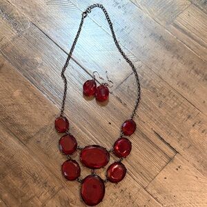 Chic Red Gemstone Necklace and Earring Set